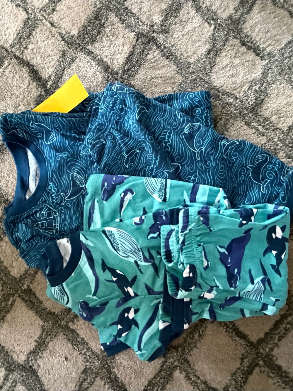 Kids Teal & Navy Whale One-Piece Pajama Set